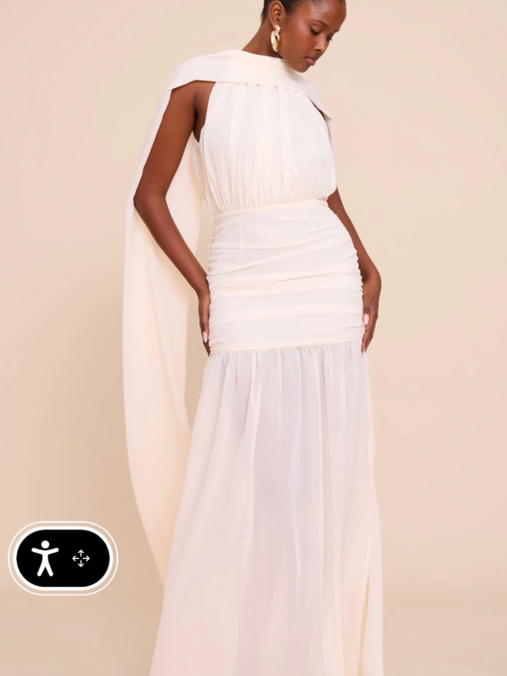 PrettyLittleThing CREAM HIGH NECK SCARF DETAIL RUCHED MAXI DRESS
